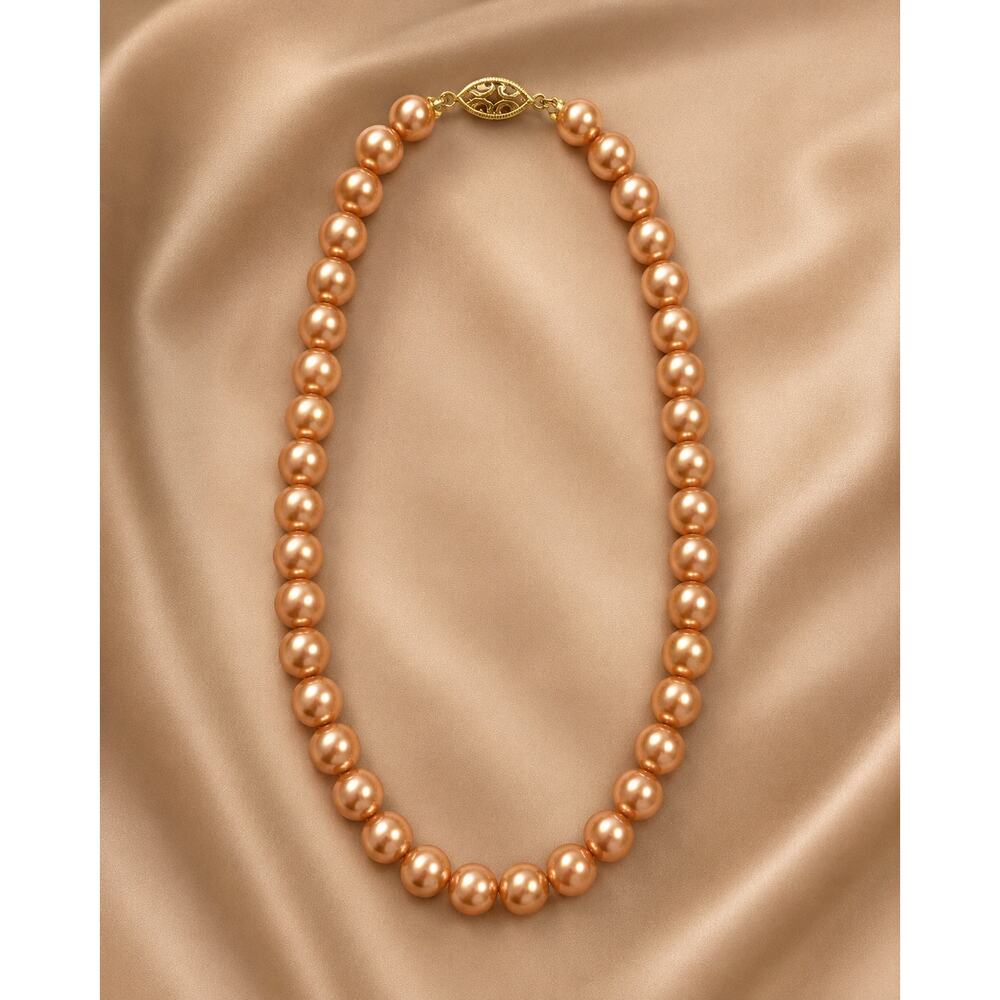 Vintage Champagne Faux Pearl Necklace | Filigree Fishhook Clasp | Old Money - Picture 2 of 4